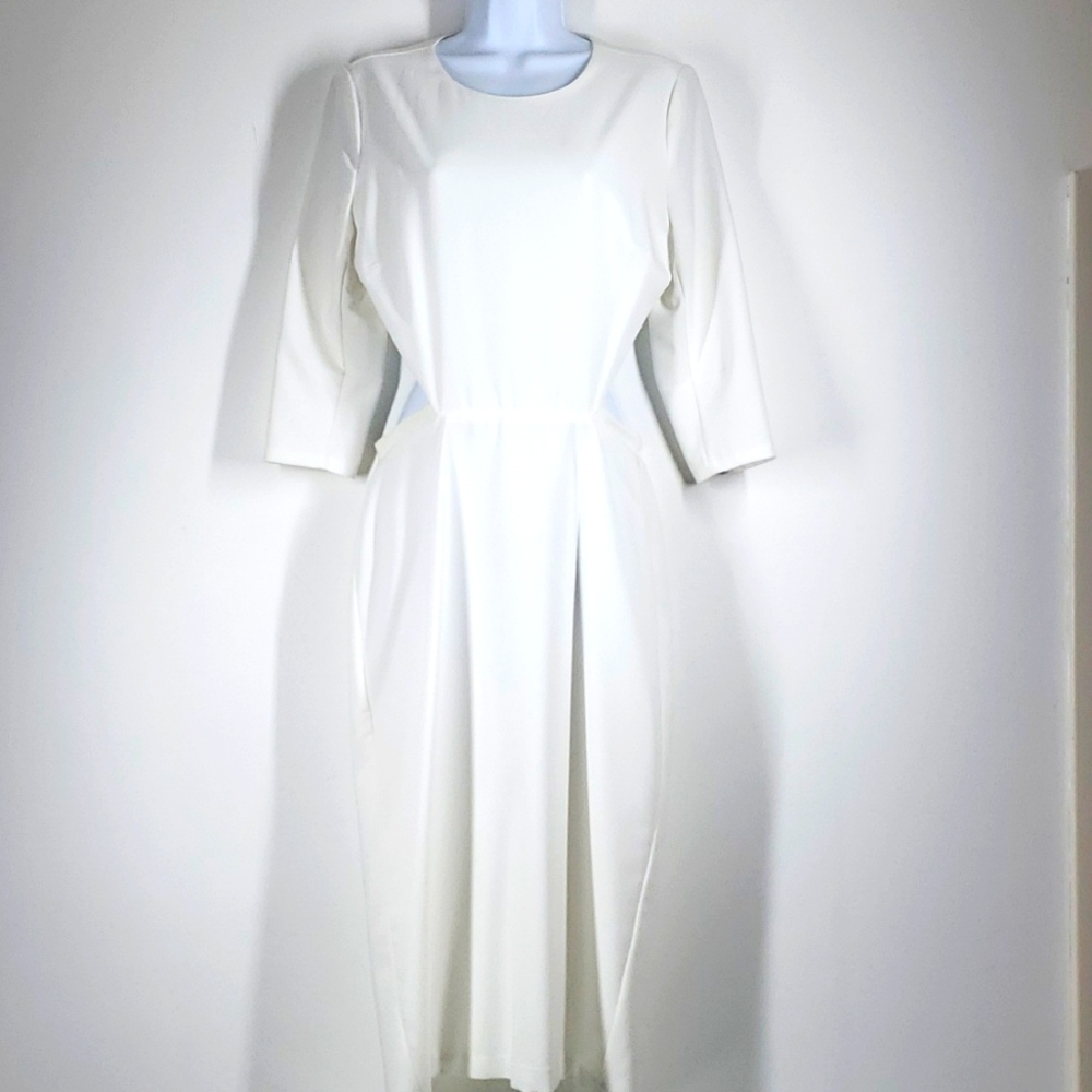 Gabrielle Union NY&C Ivory Cutout Back Midi Dress Size 6 Cocktail Wedding